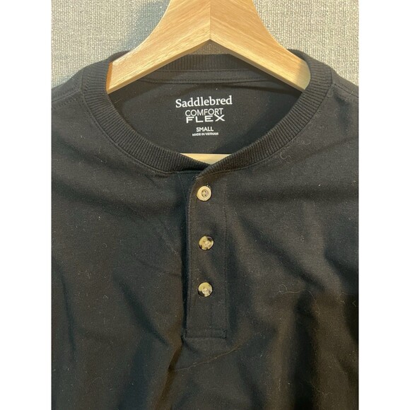 Saddlebred Comfort Flex Mens Small Black Long Sleeve Henley Shirt, - Picture 2 of 6